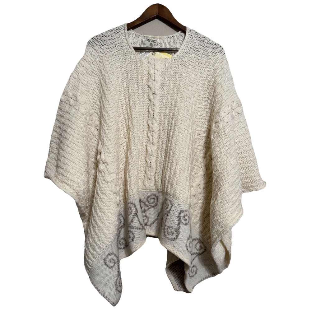 Connemara Knitwear Women's Cable Knit Poncho 100% Merino Wool Cream Open‎ QVC